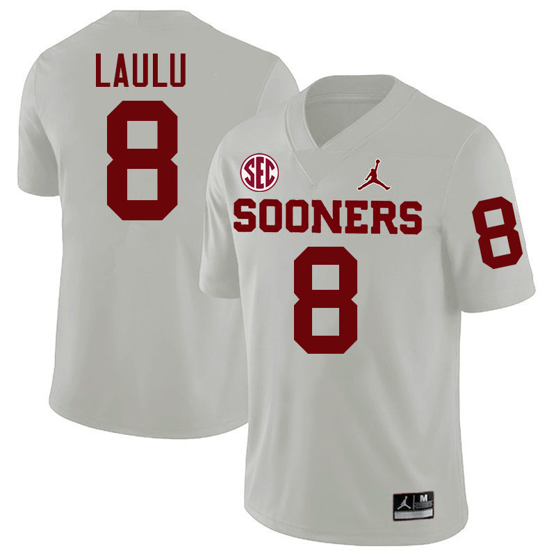 Oklahoma Sooners #8 Jonah Laulu College Football Jerseys,Uniforms-White